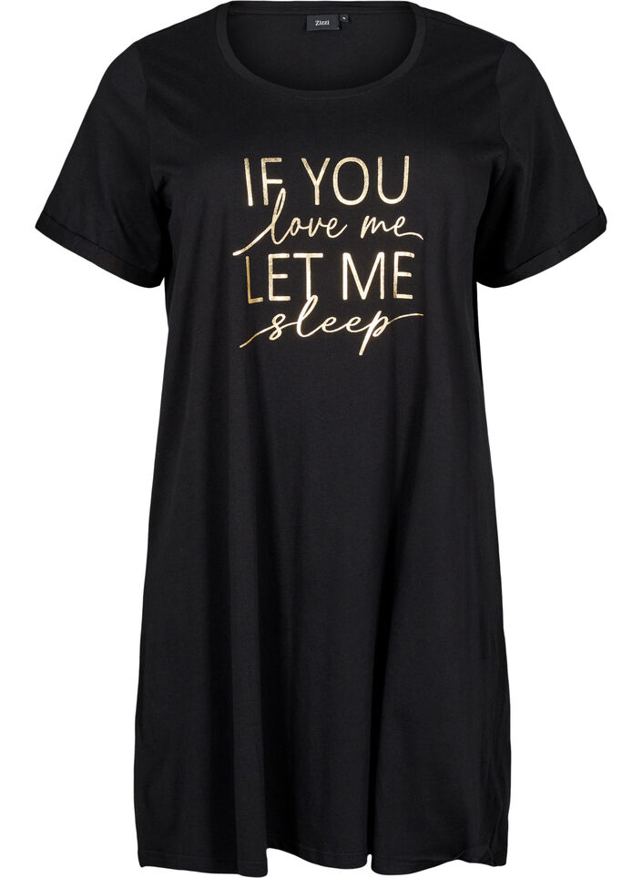 Nachtjapon met korte mouwen van biologisch katoen, Zwart, Packshot image number 0