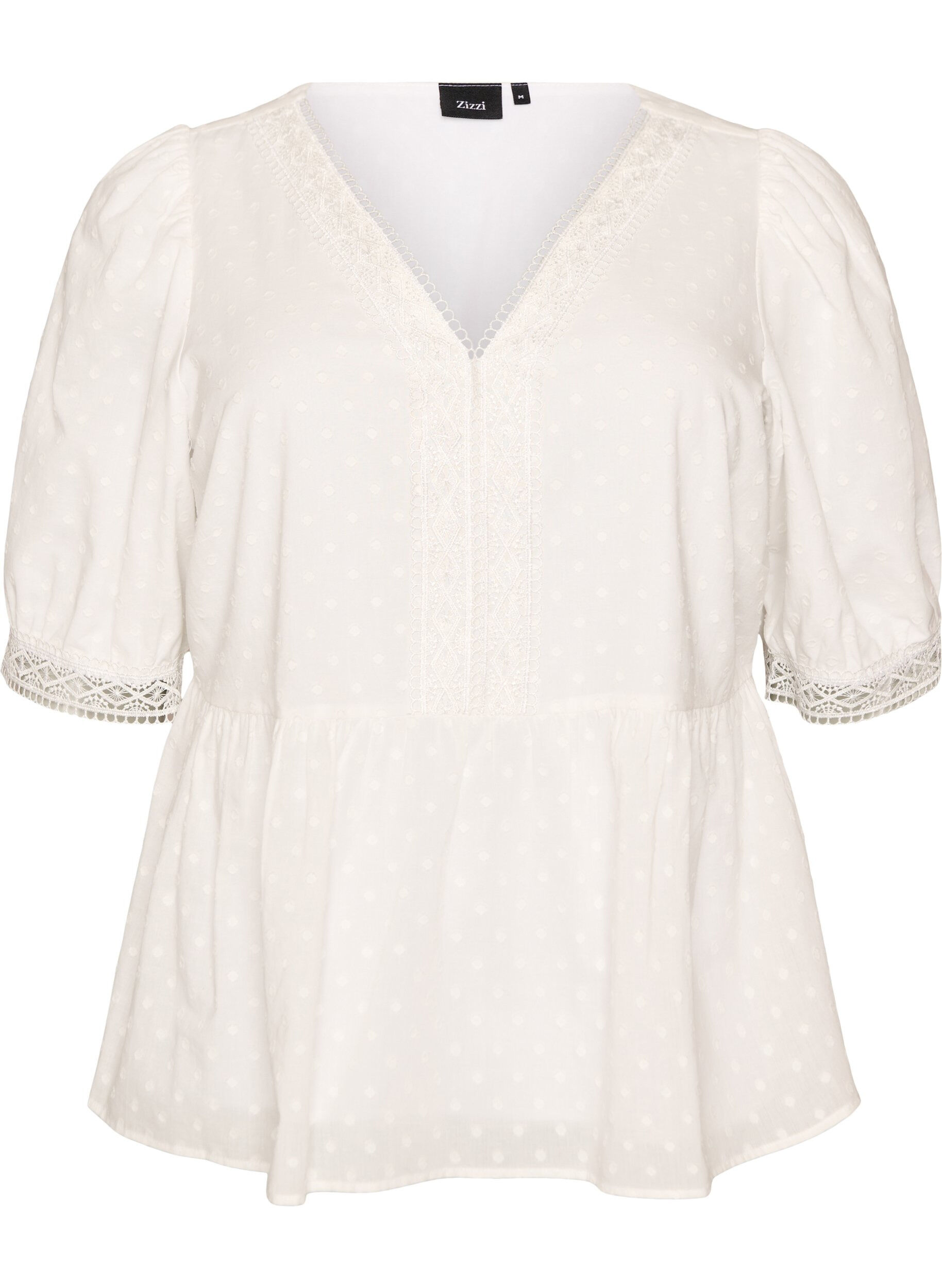 Zizzi Blouse van gestructureerd katoen met crochet details, Wit, Packshot image number 0