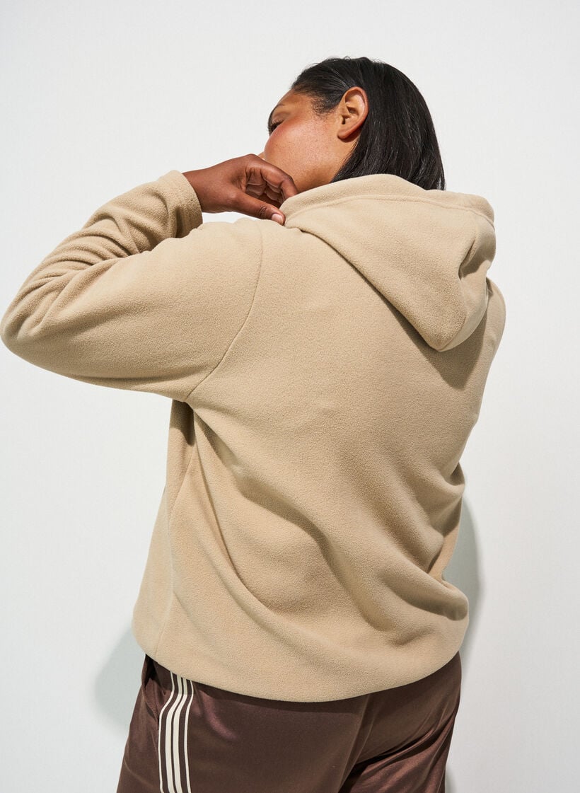 Fleece hoodie met een hoge nek en geborduurde tekst, Beige, Model image number 1
