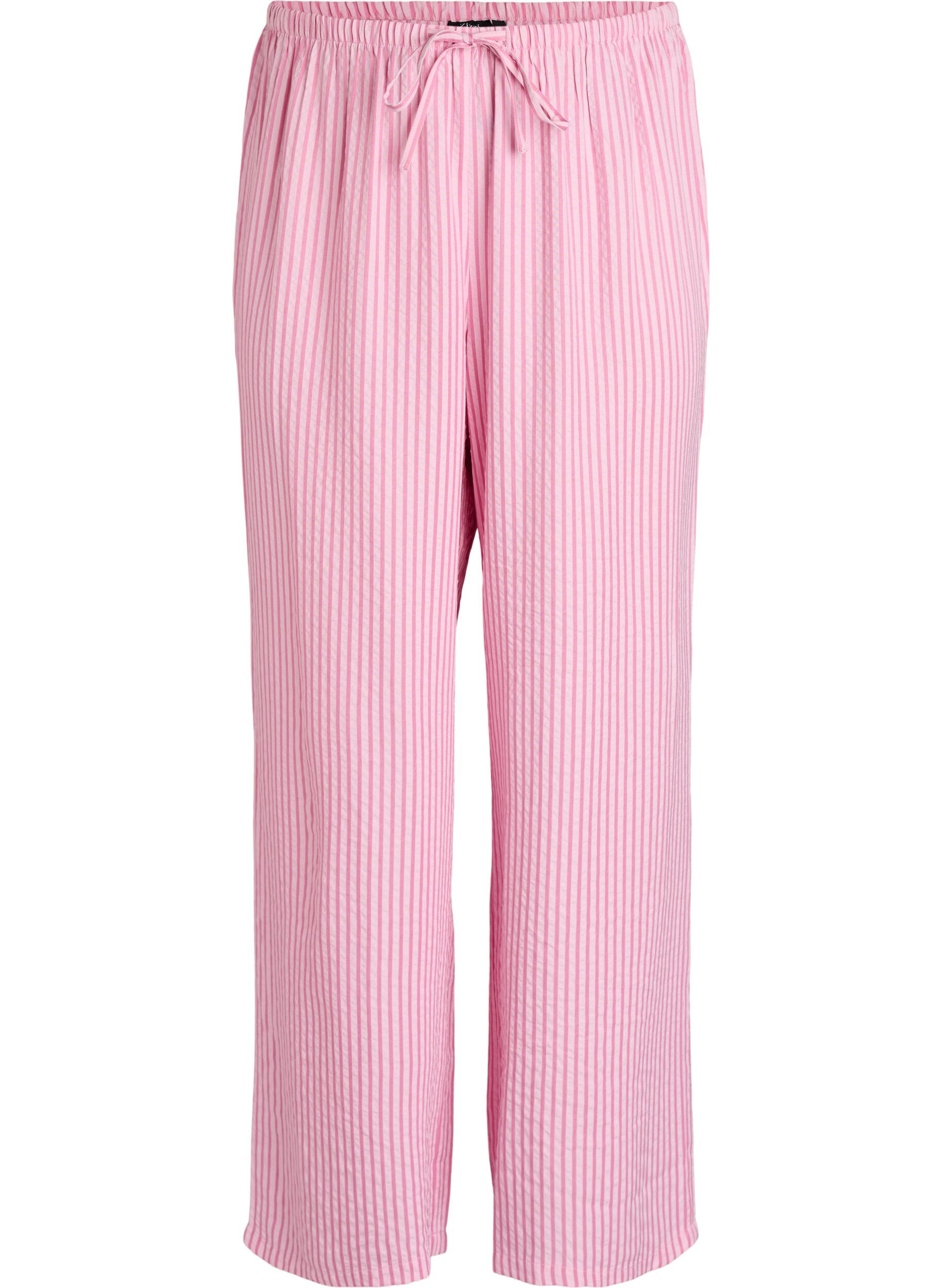 Zizzi Losse seersucker-pyjamabroek met hoge taille, Roze, Packshot image number 0