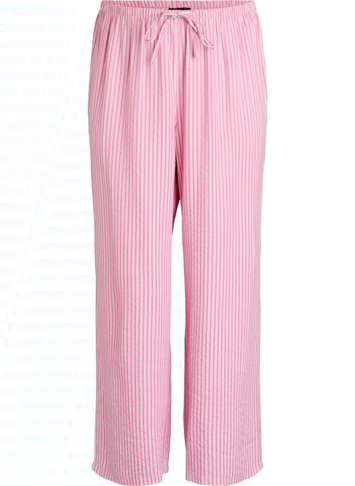 Losse seersucker-pyjamabroek met hoge taille, Roze, Packshot image number 0