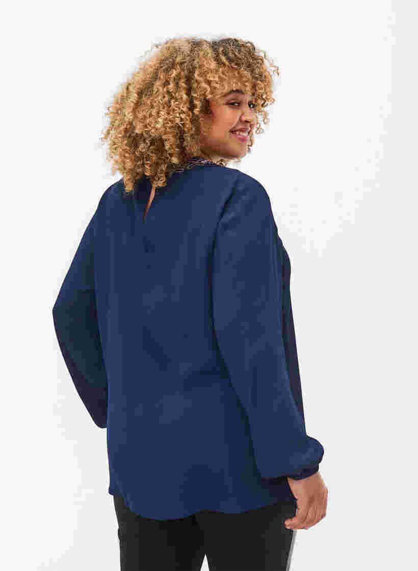 Viscose blouse met lange mouwen en parels, Navy Blazer, Model image number 1