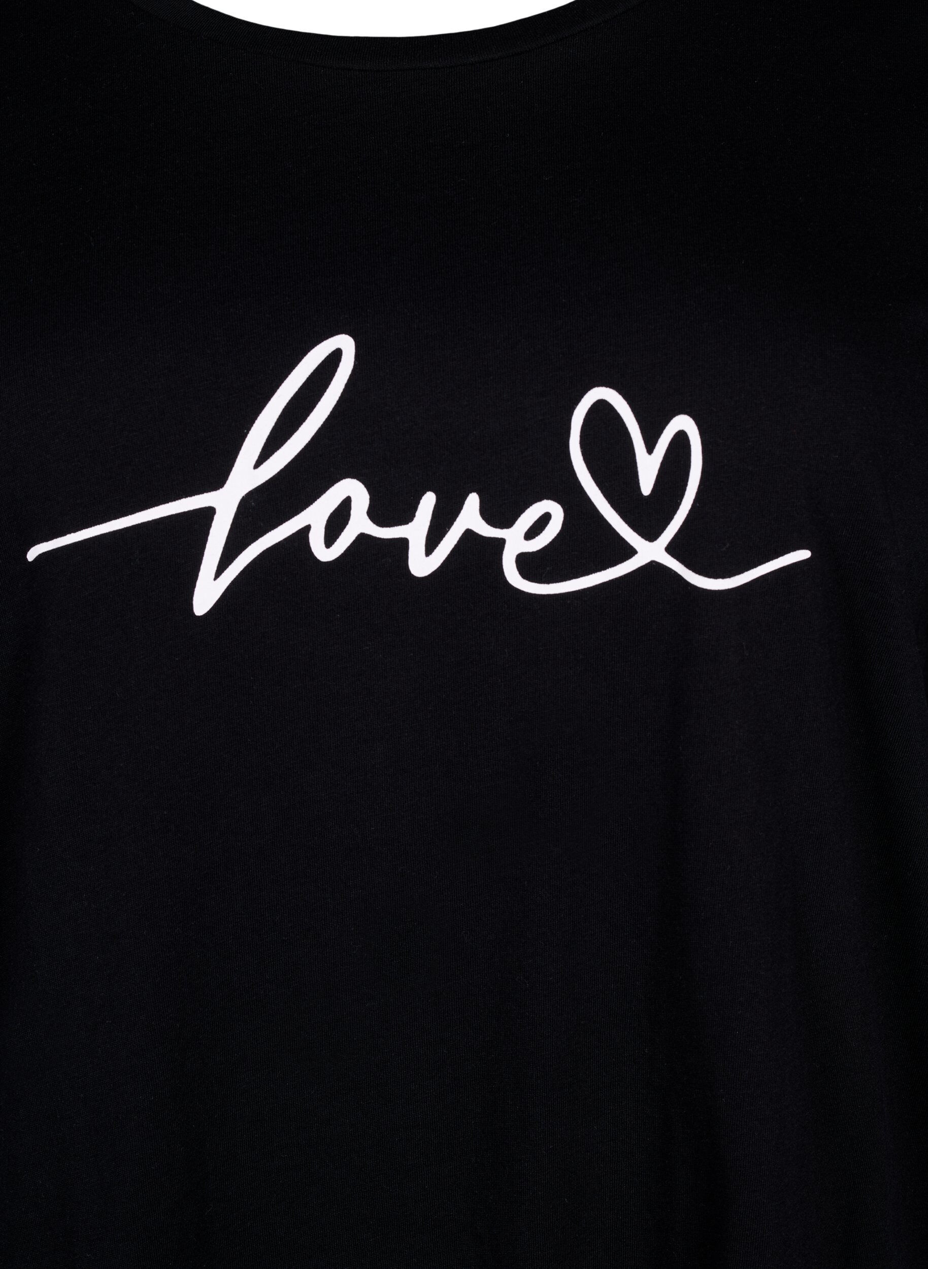 Zizzi Katoenen T-shirt met ronde hals en print, Black W. Love, Packshot image number 2