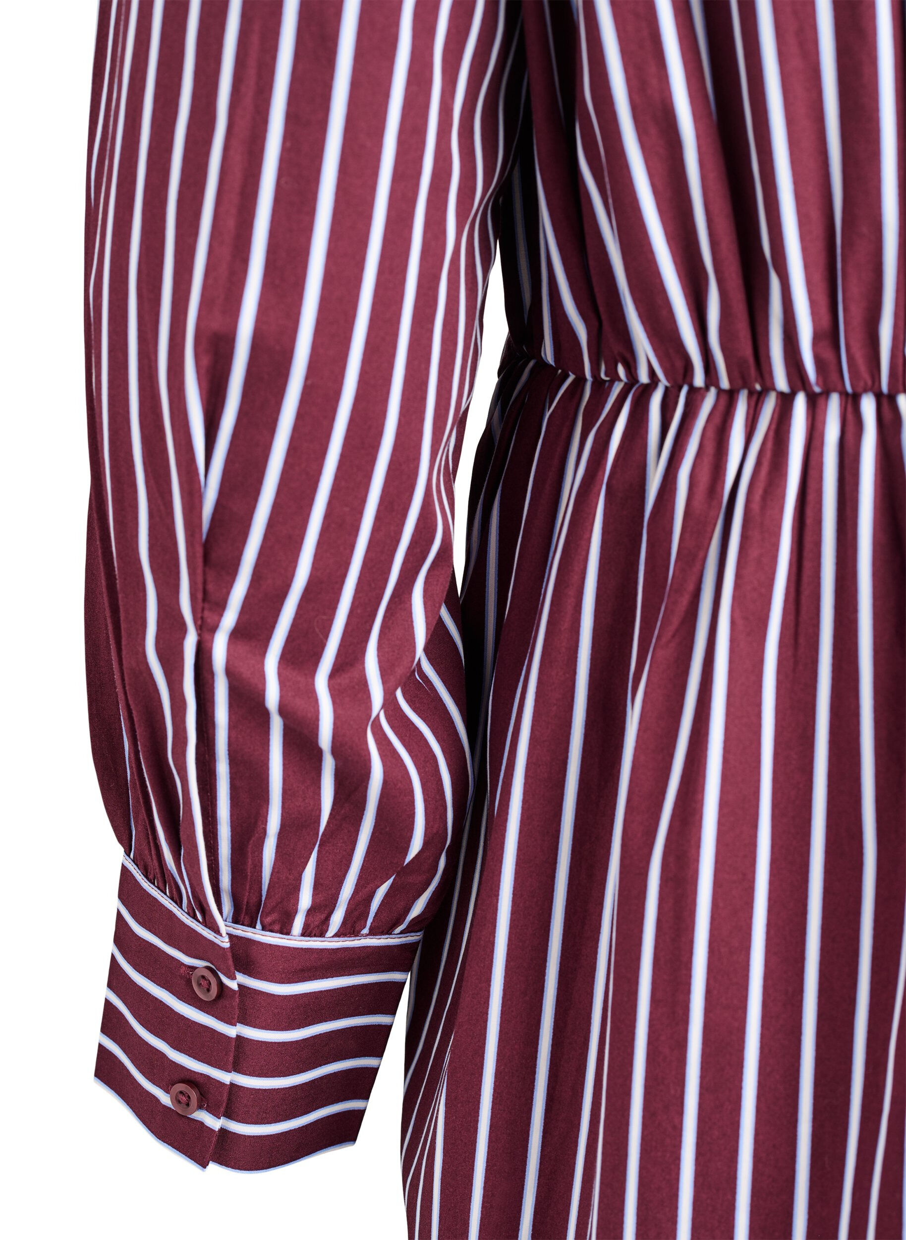 Zizzi Gestreepte overhemdjurk met een elastische taille, Donker Bordeaux, Packshot image number 3