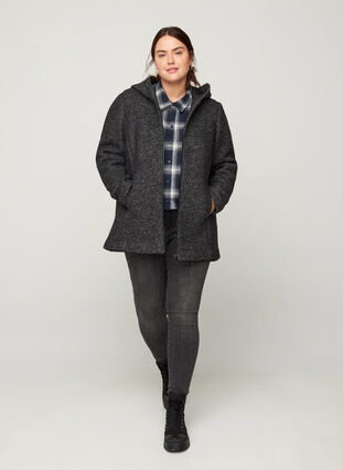 Korte gemêleerde jas met wol, Dark Grey Melange, Model image number 3