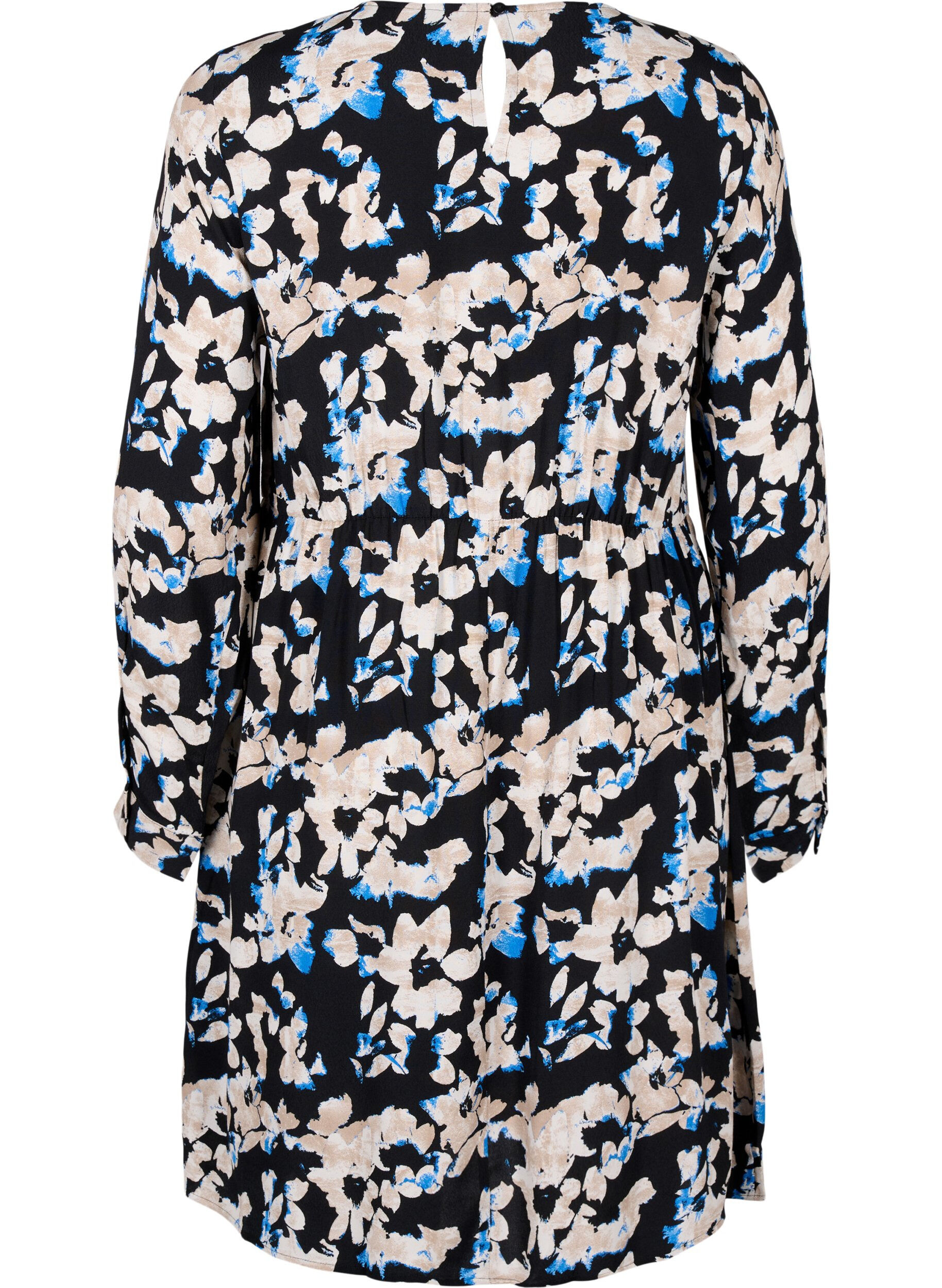 Zizzi Viscose jurk met print en lange mouwen, Zwart, Packshot image number 1