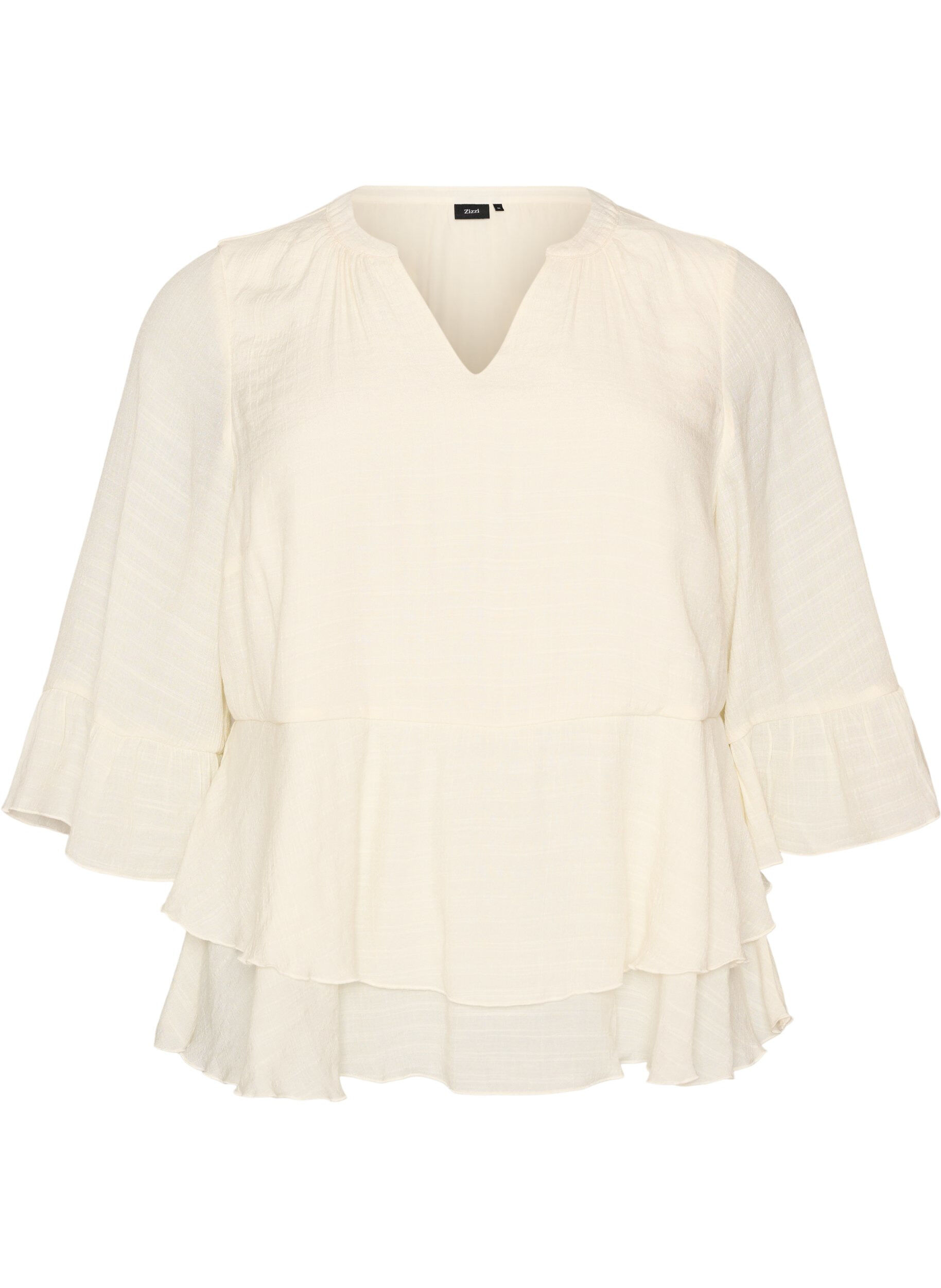 ZizziBlouse met 3/4-mouwen en ruchesdetails, Vanille, Packshot image number 0