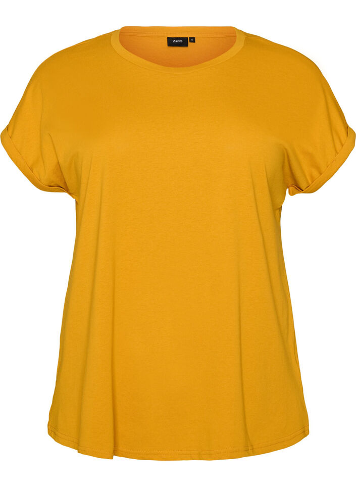 T-shirt met korte mouwen van katoenmix, Geel, Packshot image number 0