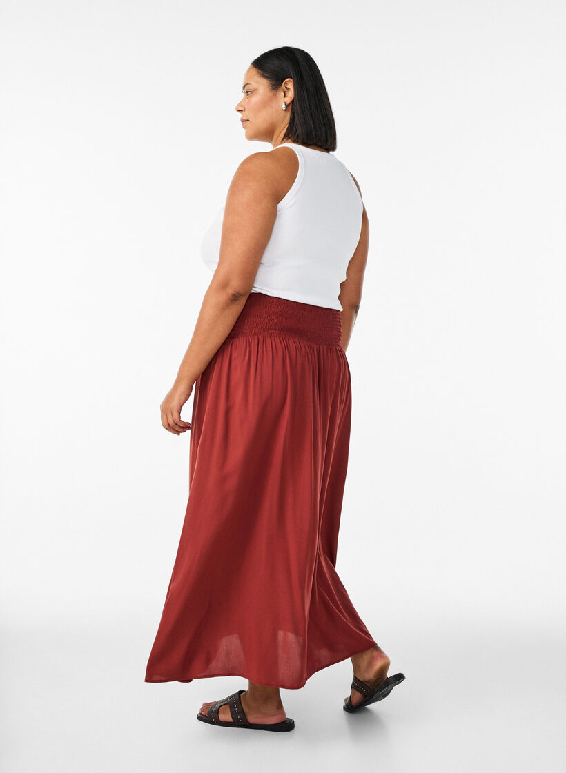 Viscose maxi-rok met smock, Rood, Model image number 1