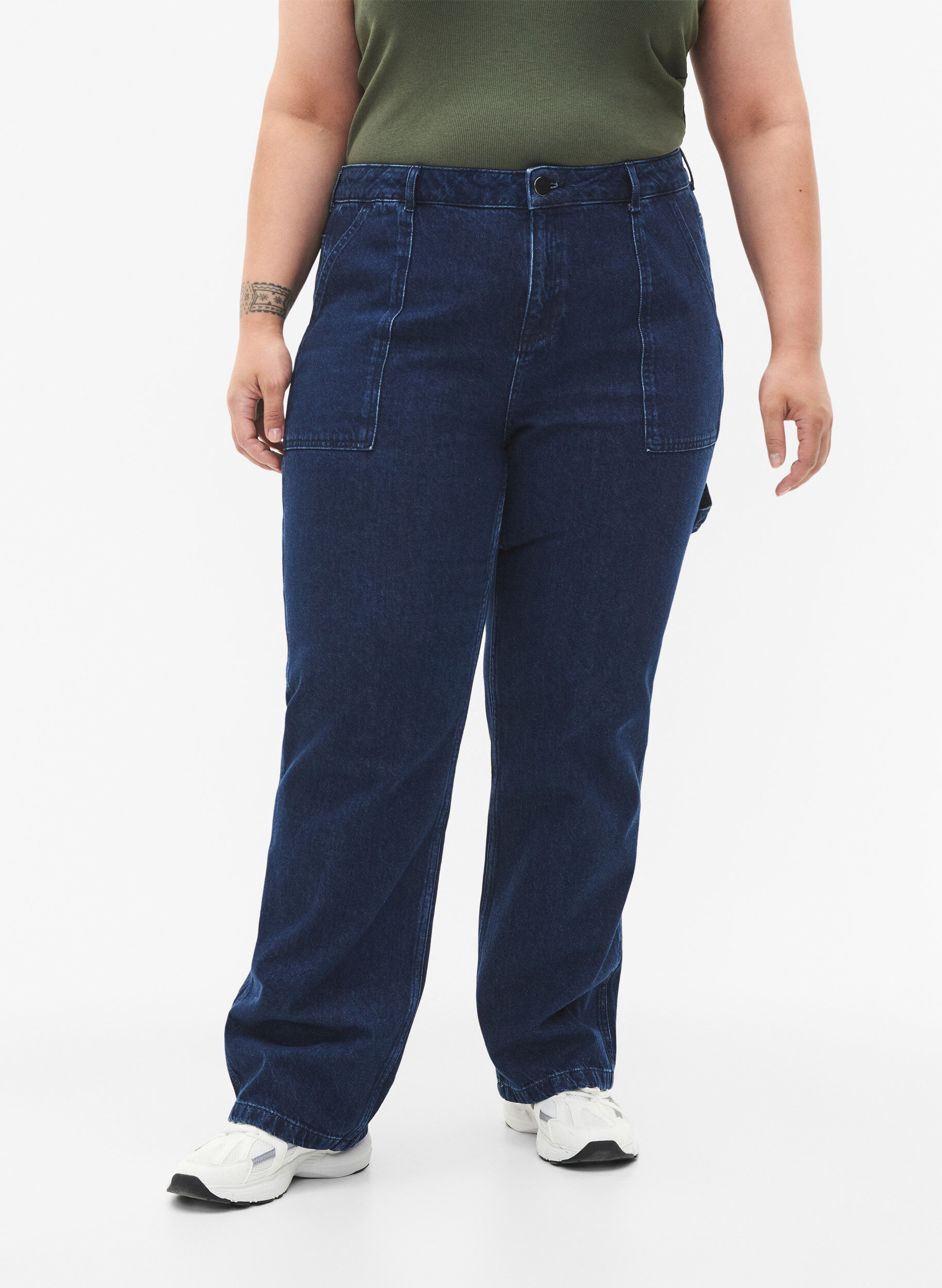 Zizzi Cargo jeans met rechte pijp, Dark blue, Model image number 2