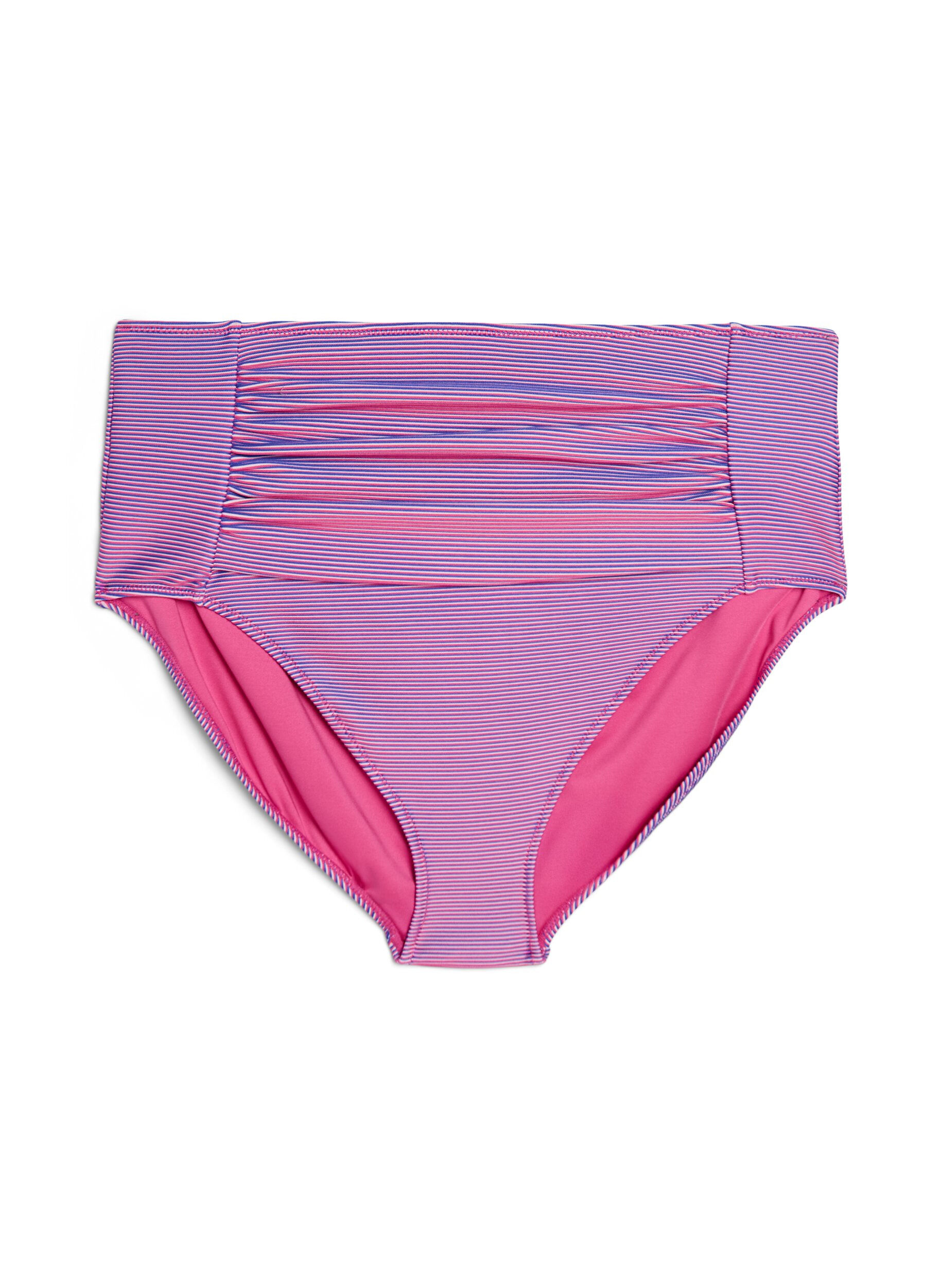 Zizzi High waist bikinibroekje met een gestreepte structuur, Roze, Packshot image number 0