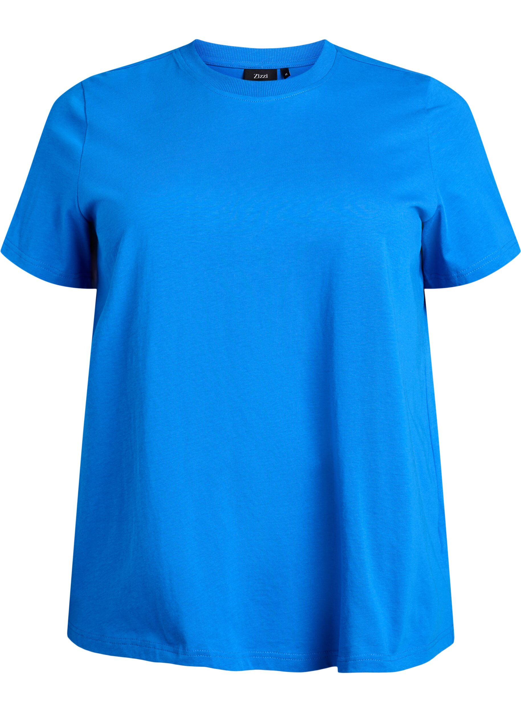ZizziBasic katoenen T-shirt met ronde hals, Blauw, Packshot image number 0