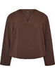 Blouse met ballonsilhouet en V-hals, Bruin, Packshot image number 0