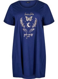 Nachtjapon met korte mouwen van biologisch katoen, Blauw