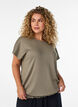 Jersey blouse met gestructureerde strepen en een gesmokte zoom, Bruin, Model image number 0