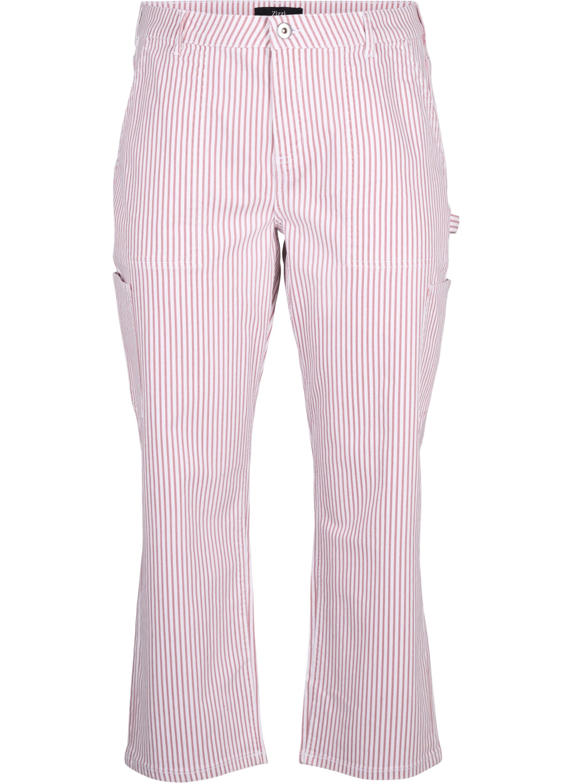 Zizzi Gestreepte cargo jeans met rechte pasvorm, Rose White Stripe, Packshot image number 0