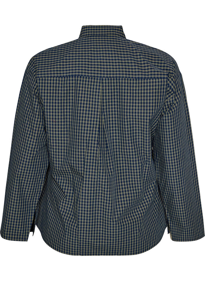 Katoenen overhemd met ruitpatroon en onzichtbare knoopsluiting, Blauw, Packshot image number 1