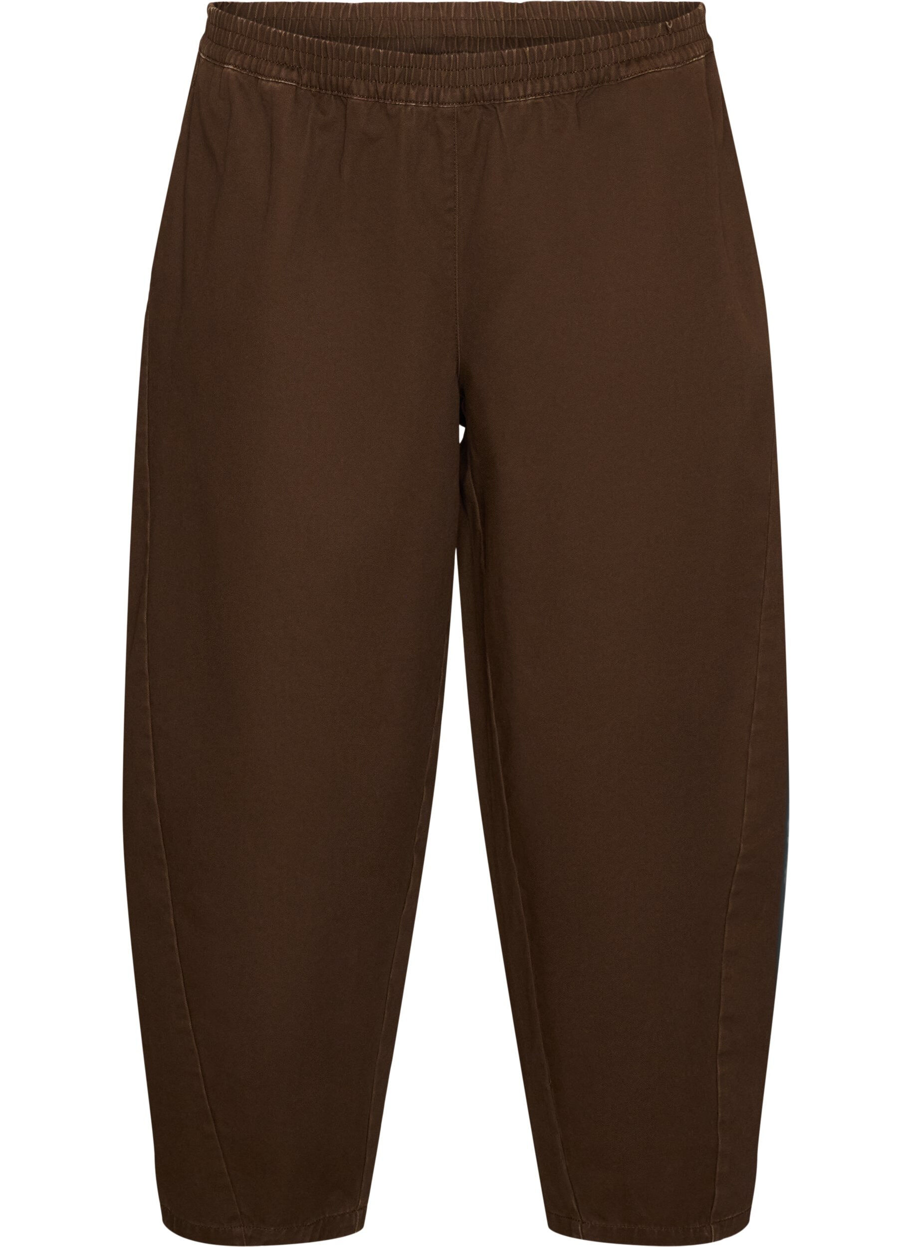 ZizziBarrel jeans met hoge taille en elastische tailleband, Bruin, Packshot image number 0