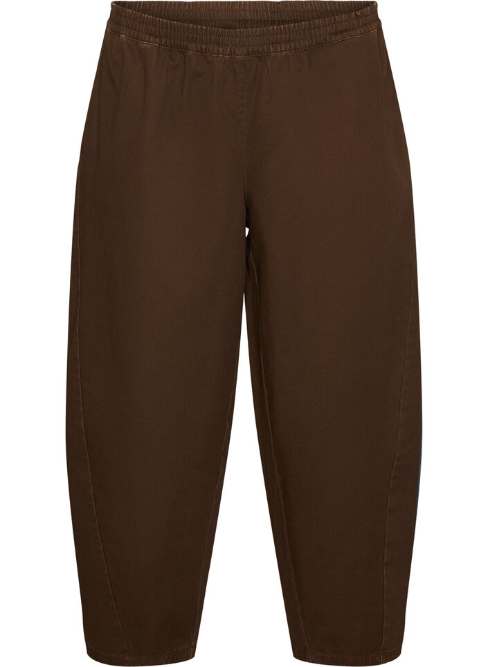 Barrel jeans met hoge taille en elastische tailleband, Bruin, Packshot image number 0