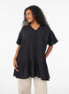 Losse tuniek met gekreukte structuur en rucherand, Zwart, Model image number 0