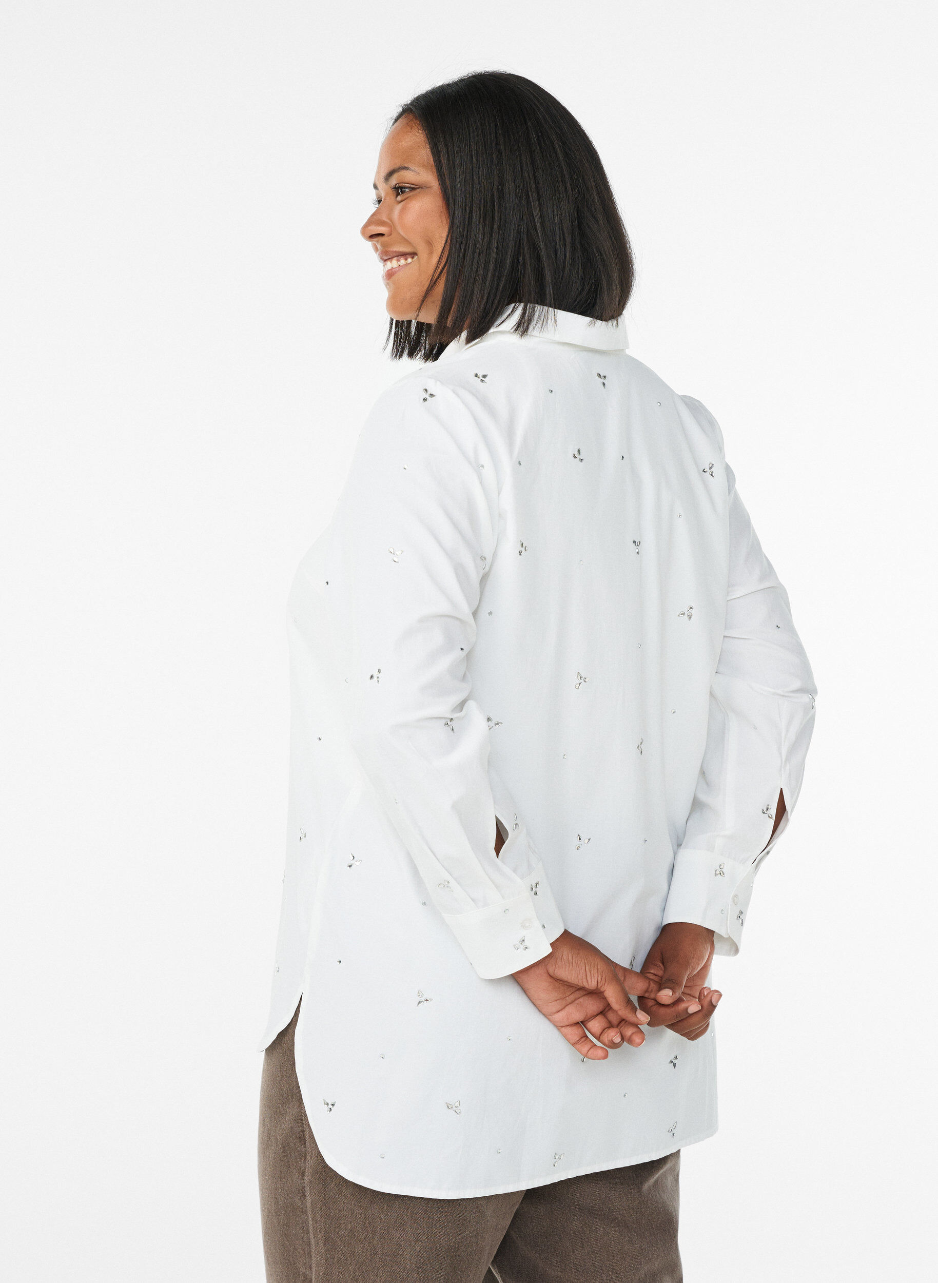 Zizzi Shirt met strassteentjes, Wit, Model image number 2