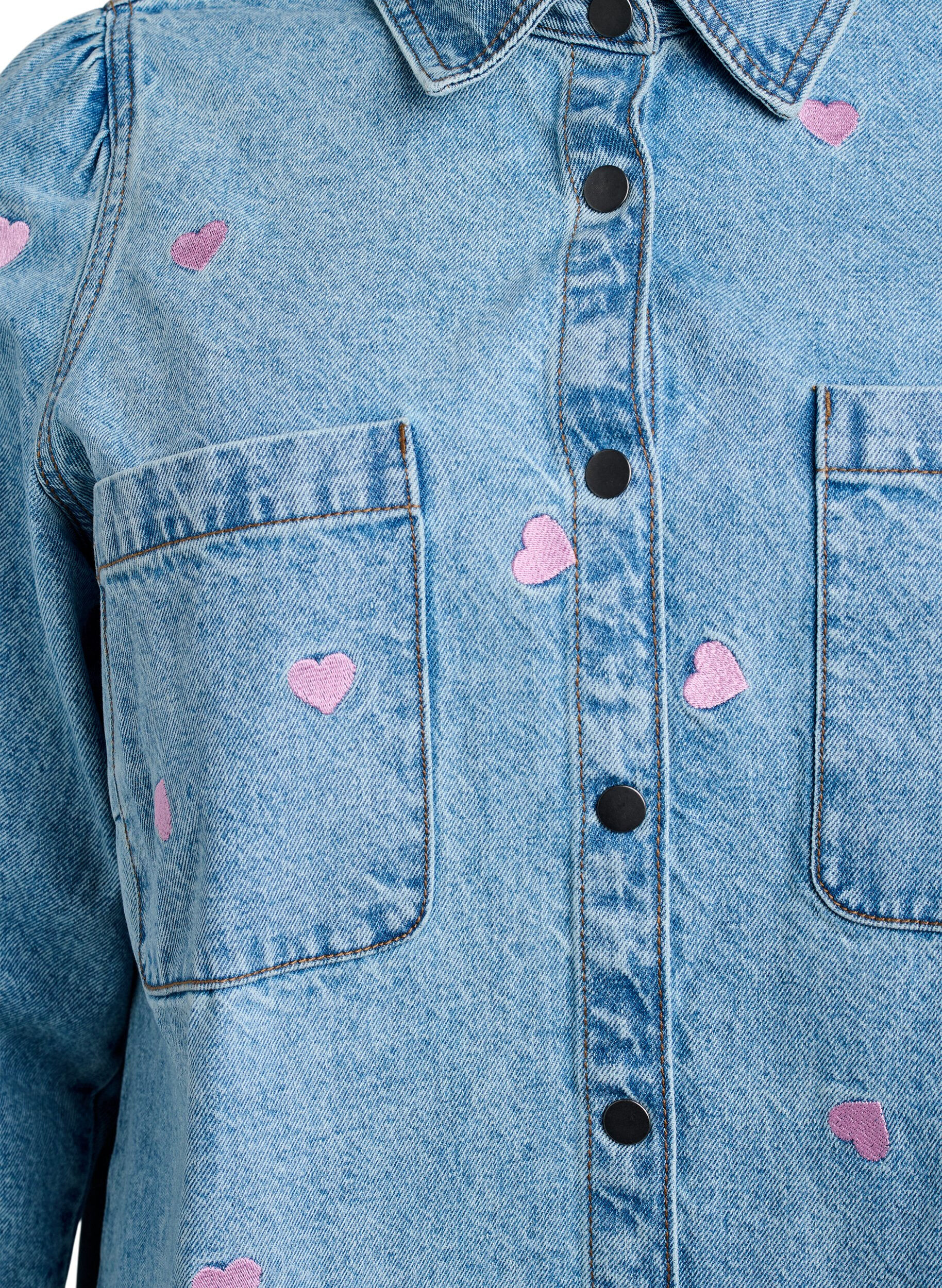 Zizzi Denim jurk met hartjes en borstzakken, Blauw, Packshot image number 2