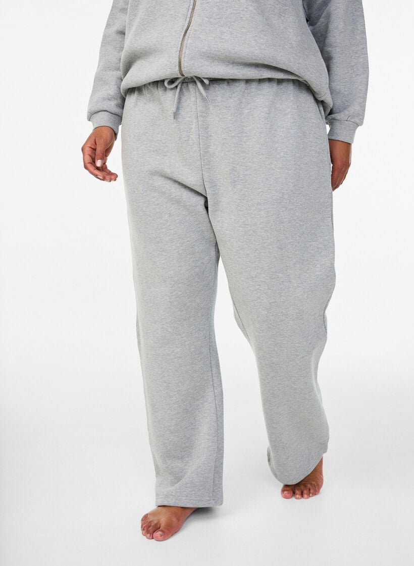 Joggingbroek met hoge taille en geborstelde binnenkant, Grijs, Model image number 2