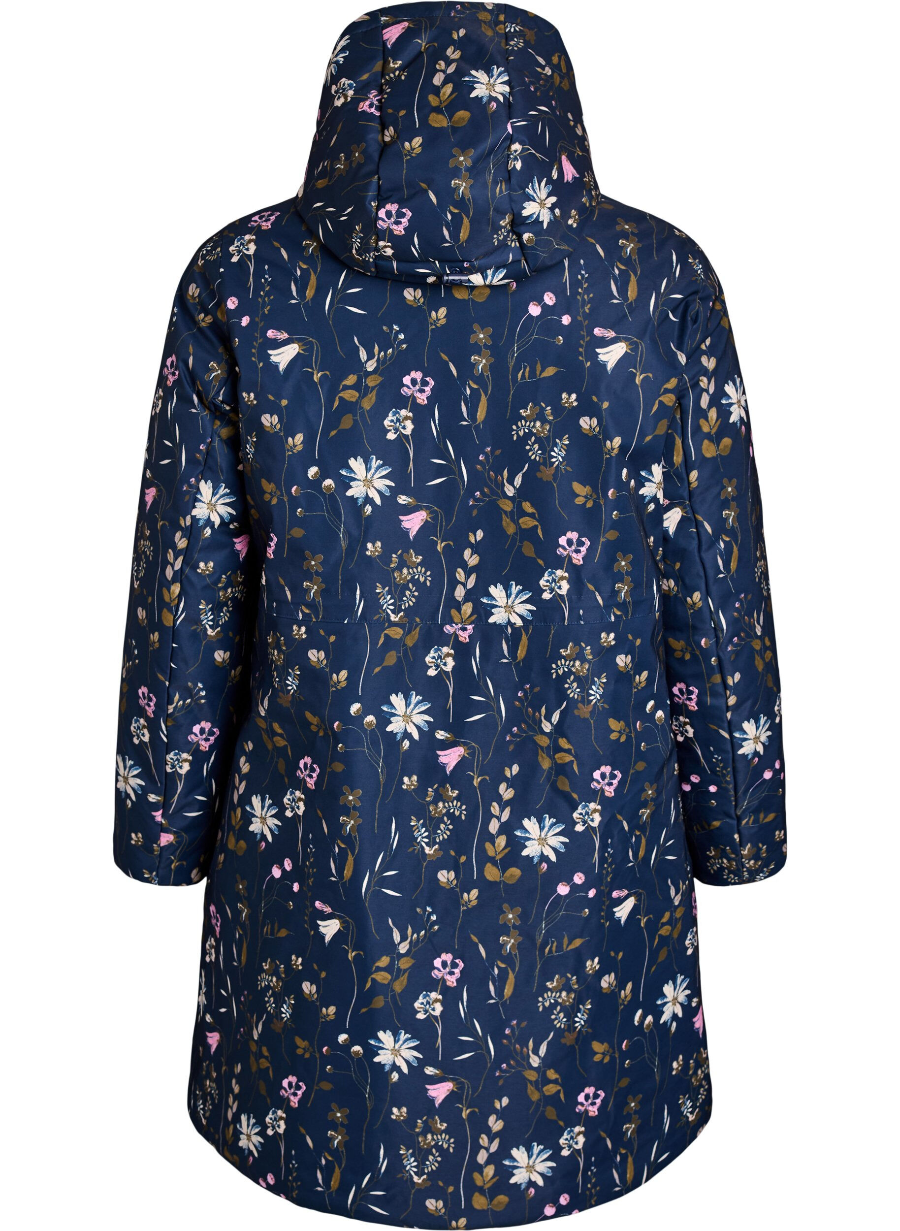 Zizzi Gewatteerde winterjas met bloemenprint, Blauw, Packshot image number 1
