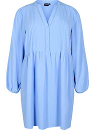 FLASH - Korte jurk met plooien en lange mouwen, Blauw