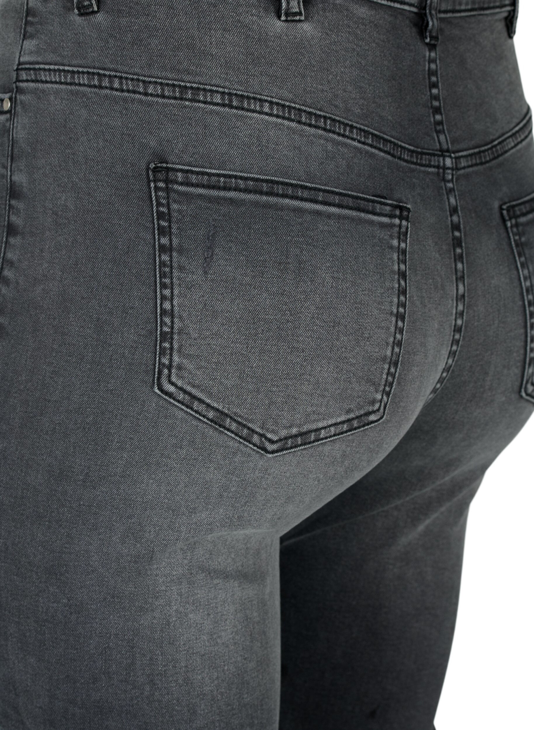 Zizzi Strakke jeans met slijtagedetails, Grey Denim, Packshot image number 3