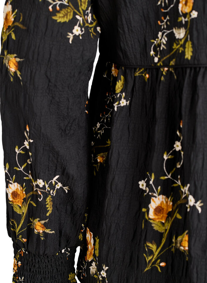 Blouse met lange mouwen en bloemenprint, Zwart, Packshot image number 3