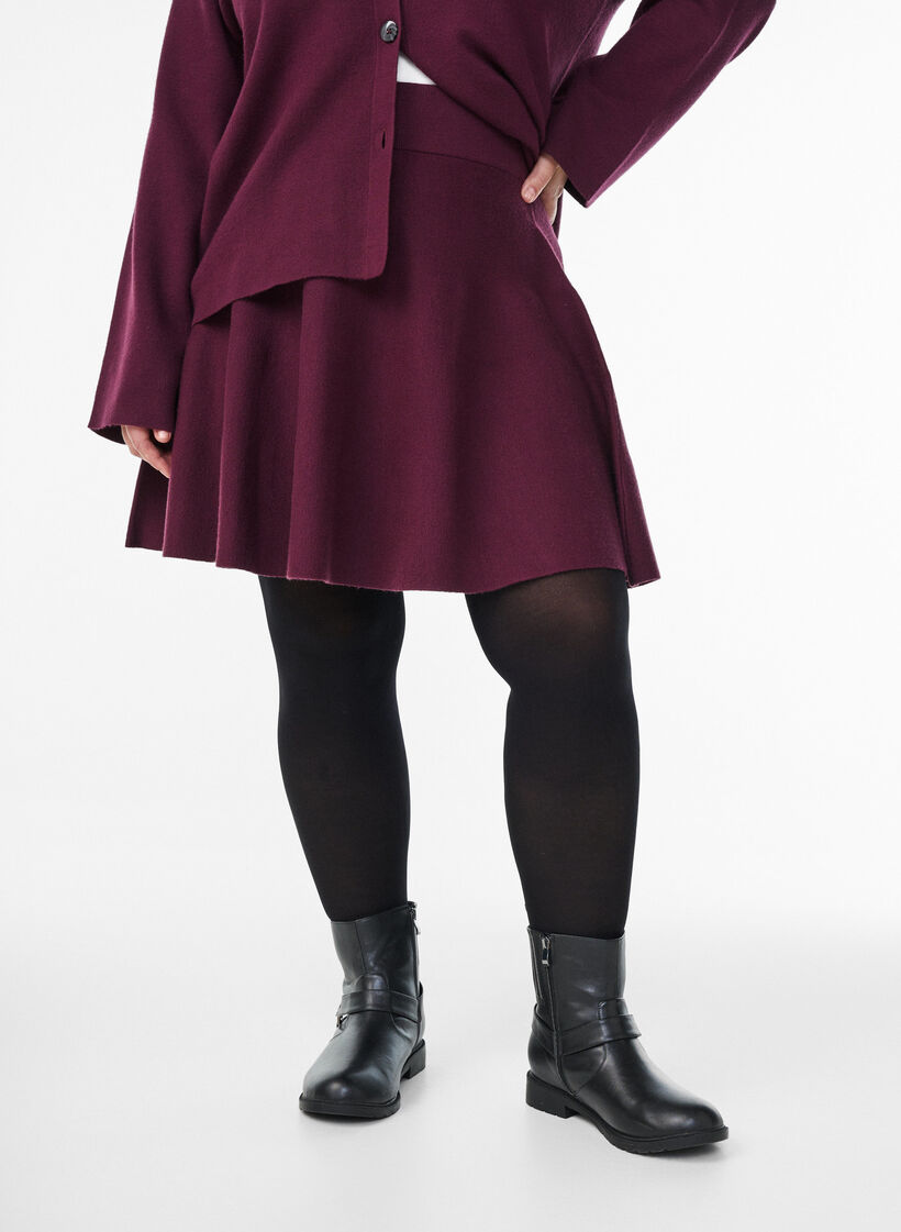 Korte gebreide A-lijn rok, Donker Bordeaux, Model