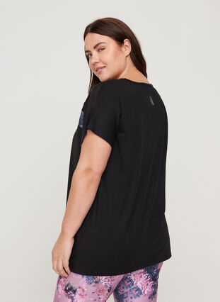 Sportshirt met korte mouwen en print details, Black, Model image number 1