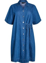 Denimjurk met knoopsluiting en strikdetail, Blauw