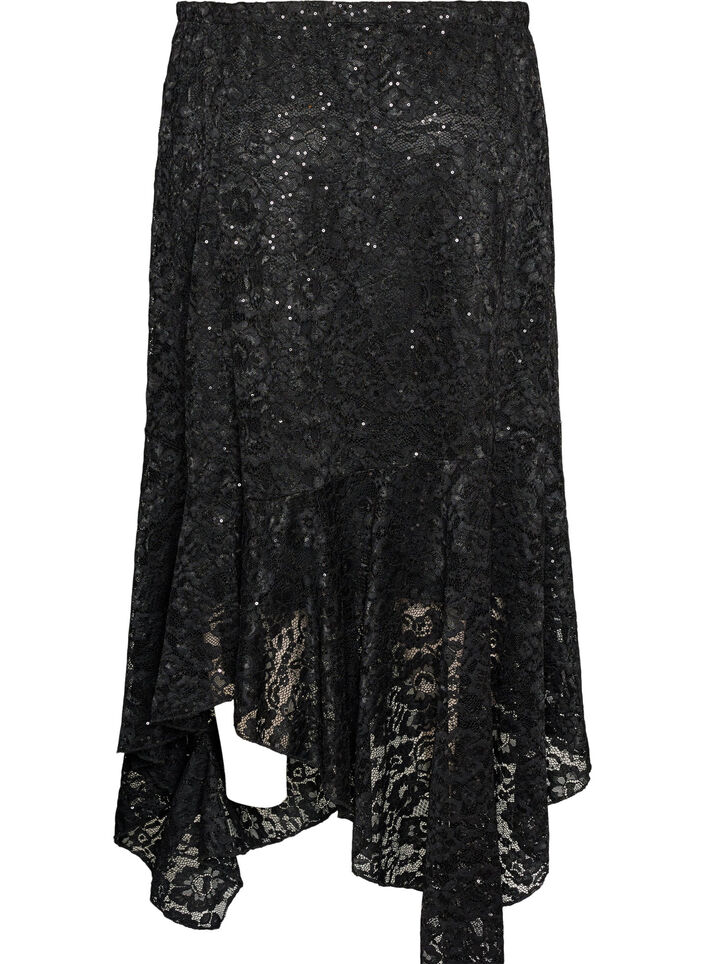 Kanten midirok met pailletten, Zwart, Packshot image number 1