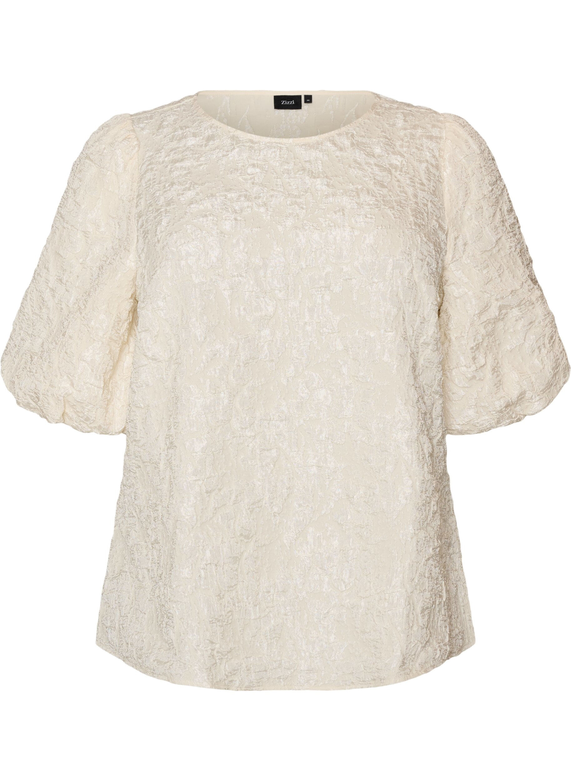 ZizziJacquard blouse met pofmouwen en A-lijnvorm, Vanille, Packshot image number 0