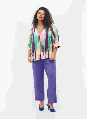 Bedrukt viscose overhemd met 3/4 mouwen, Purple AOP, Model image number 2