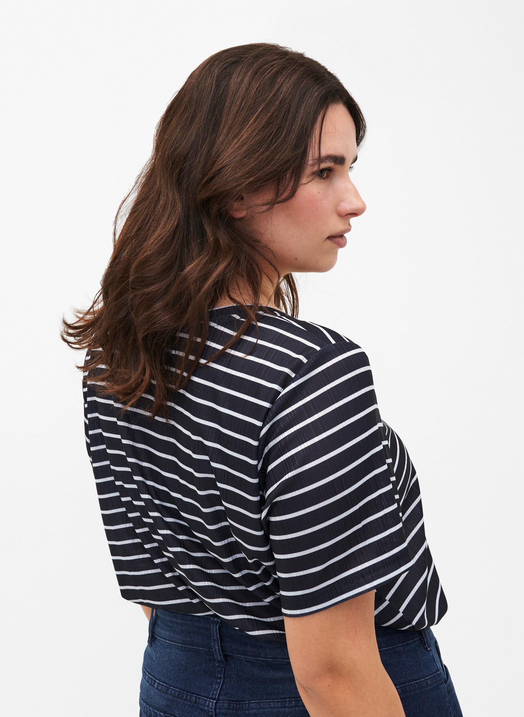 Zizzi FLASH - T-shirt met strepen, Night S. W. Stripe, Model image number 1
