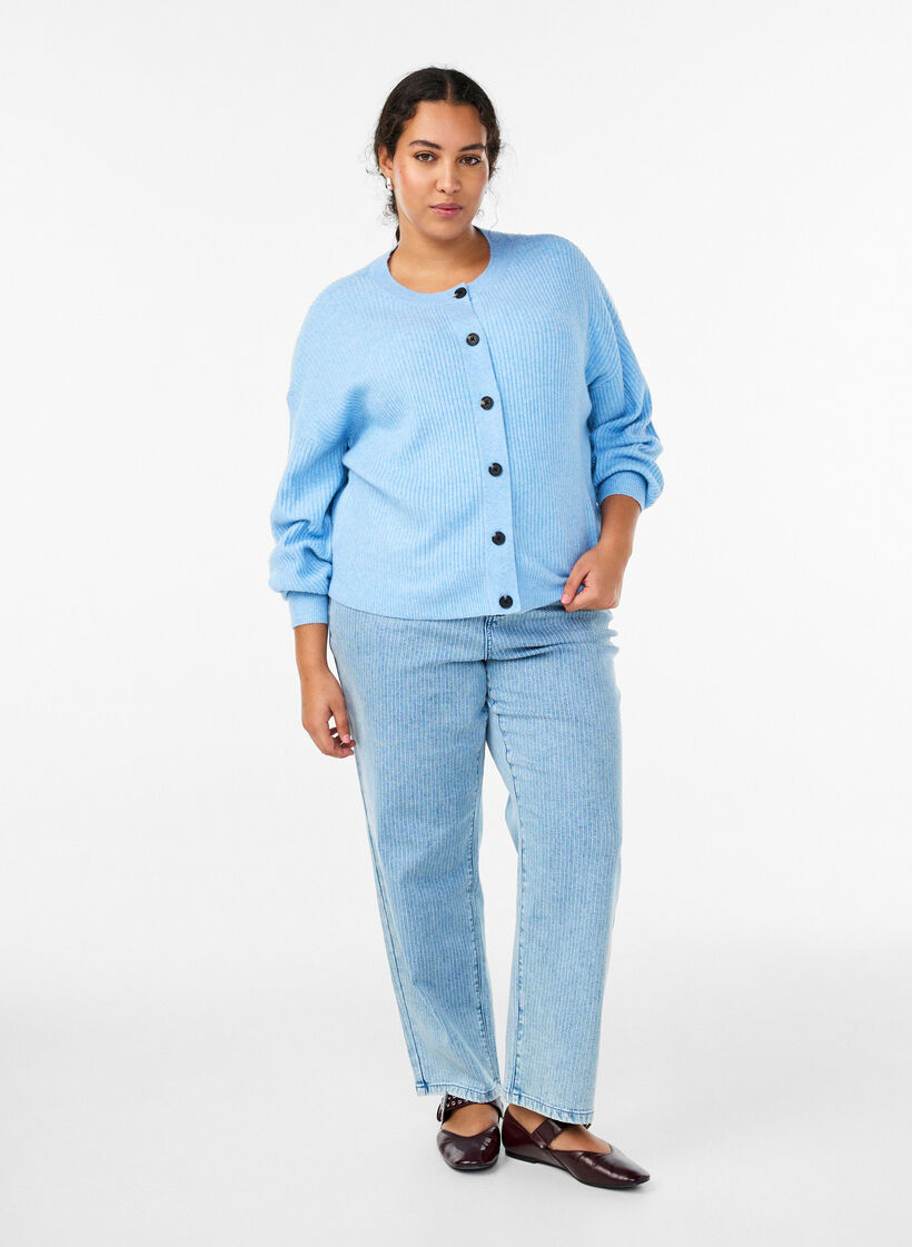 Vest van ribtricot met knopen, Blauw, Model image number 1