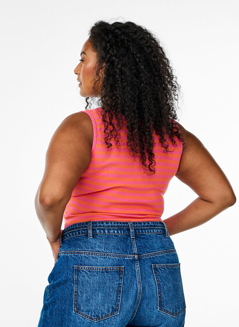 Gestreepte tanktop met een ribstructuur, Melon B.Gum Stripe, Model image number 1