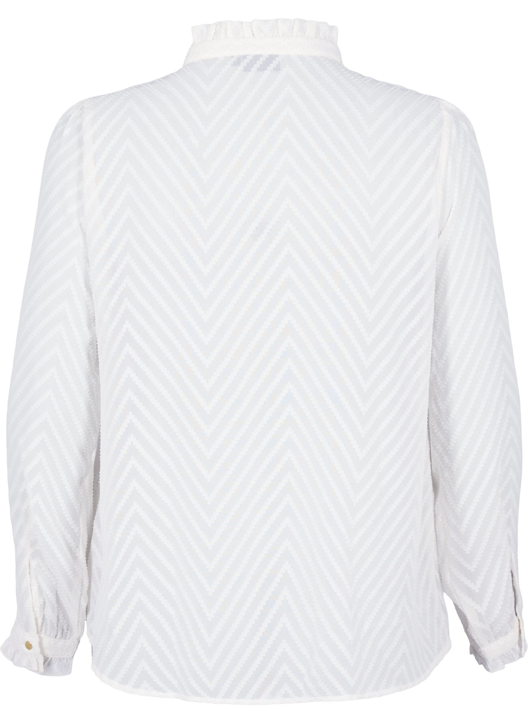 Zizzi Shirtblouse met ruches en gedessineerde textuur, Snow White, Packshot image number 1