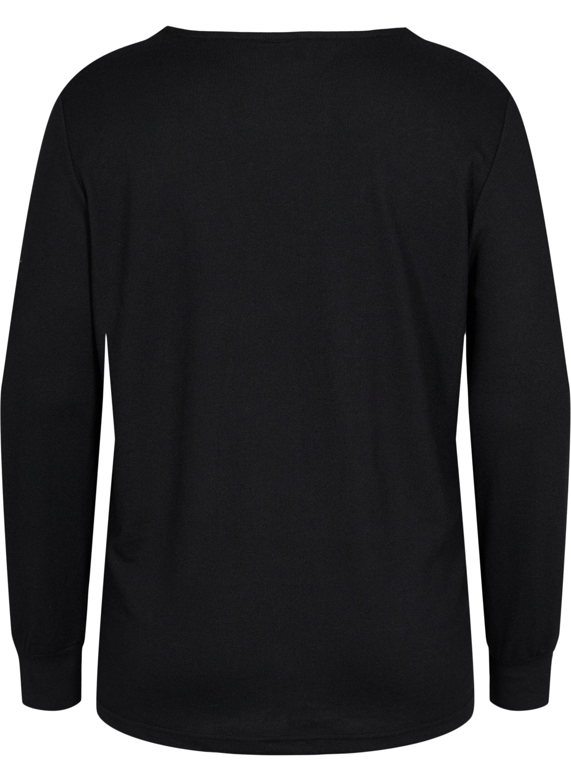 Zizzi Blouse met lange mouwen en kanten details, Black, Packshot image number 1