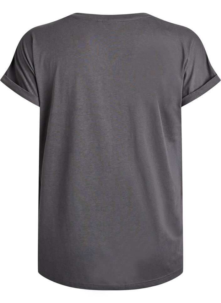 T-shirt met korte mouwen van katoenmix, Grijs, Packshot image number 1