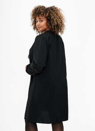 Viscose jurk met gehaakte details, Black, Model image number 1