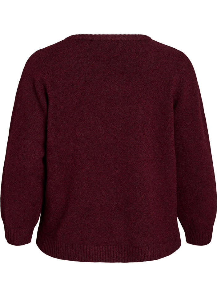 Gebreid vest met bloemdetail, Donker Bordeaux, Packshot image number 1