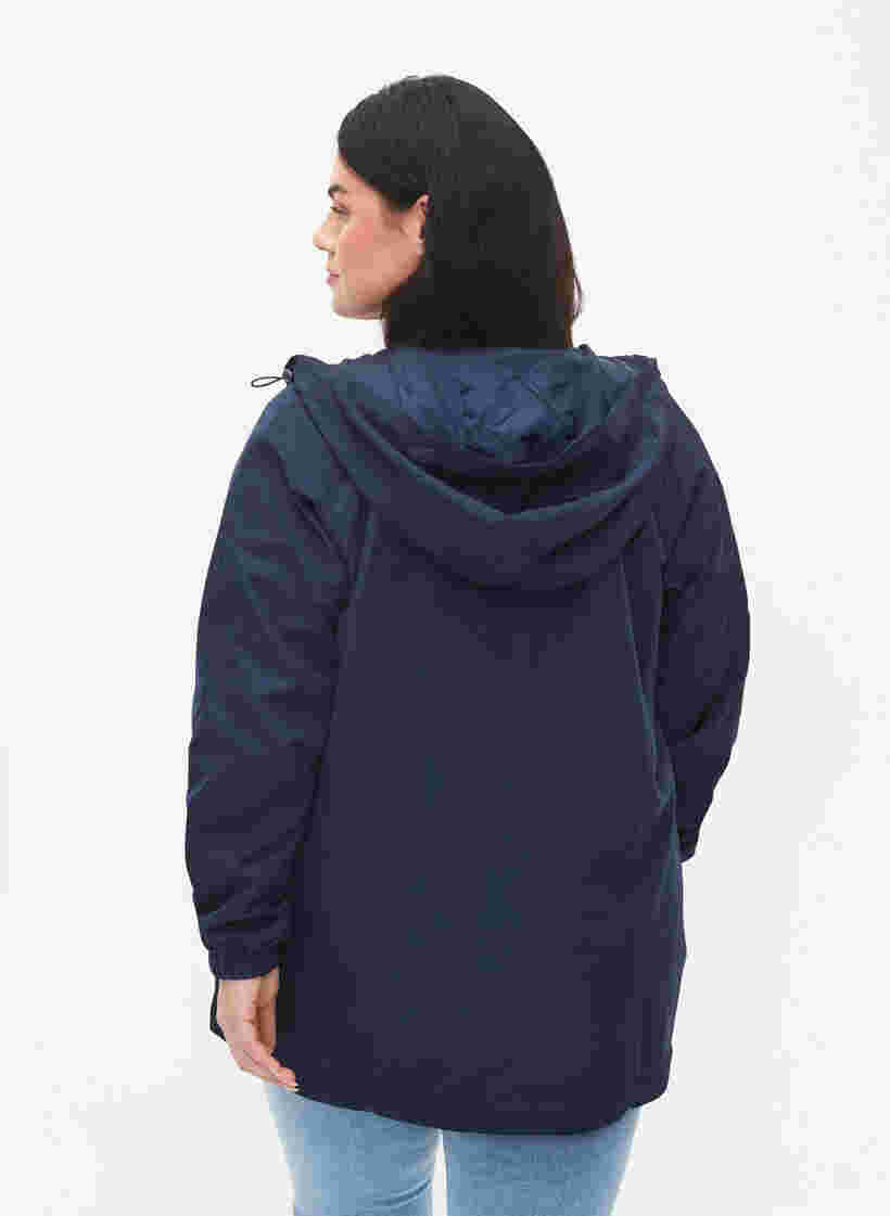 Korte jas met capuchon en verstelbare onderkant, Navy Blazer, Model image number 1
