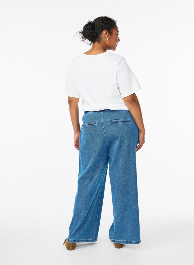 Losse pasvorm jeans met een elastische tailleband en een trekkoord, Blauw, Model image number 1