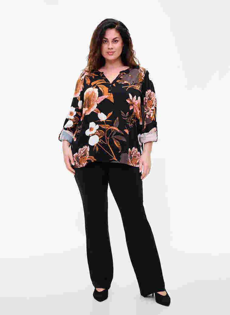 100% viscose blouse met bloemenprint, Black Flower AOP, Model image number 2