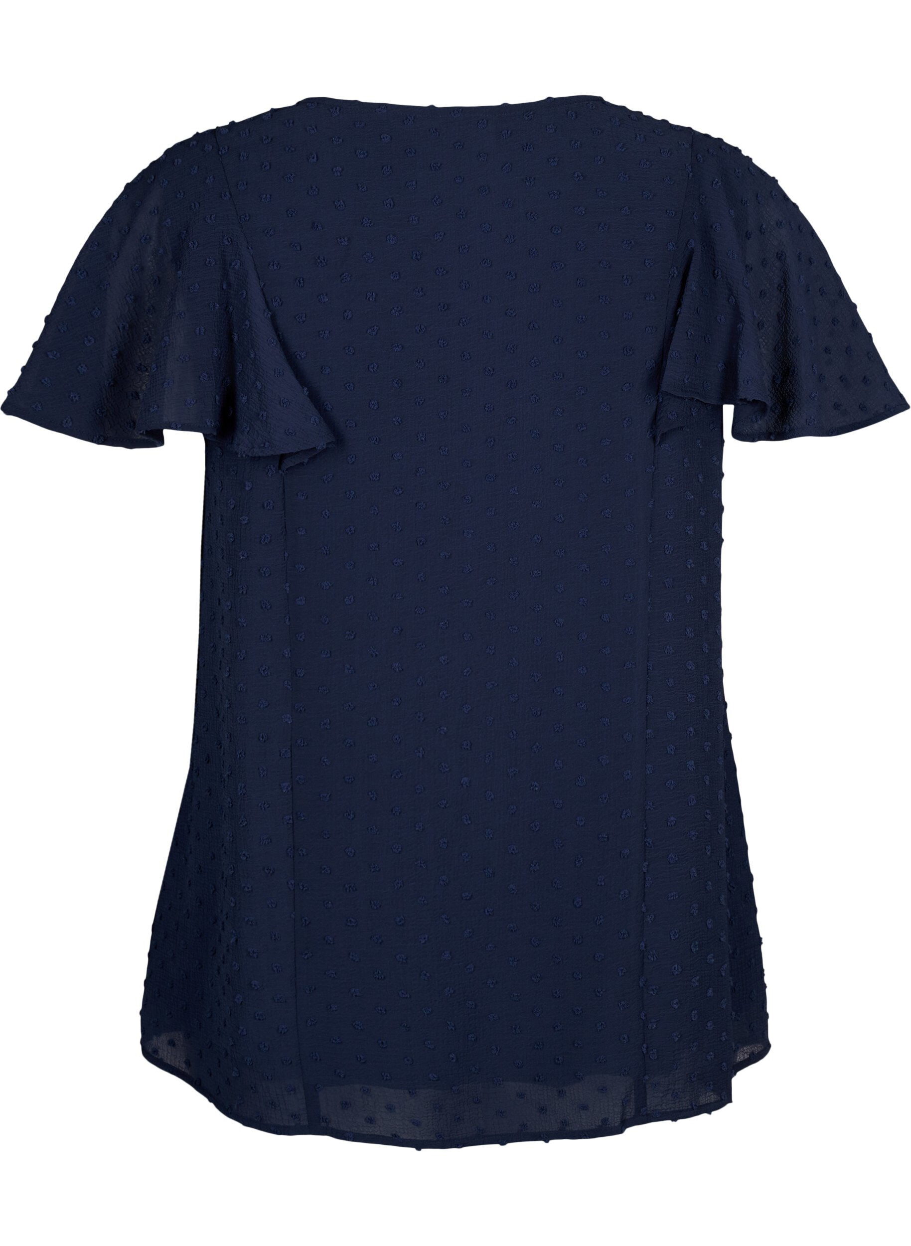 Zizzi Blouse met gestippelde textuur en korte mouwen, Navy Blazer, Packshot image number 1
