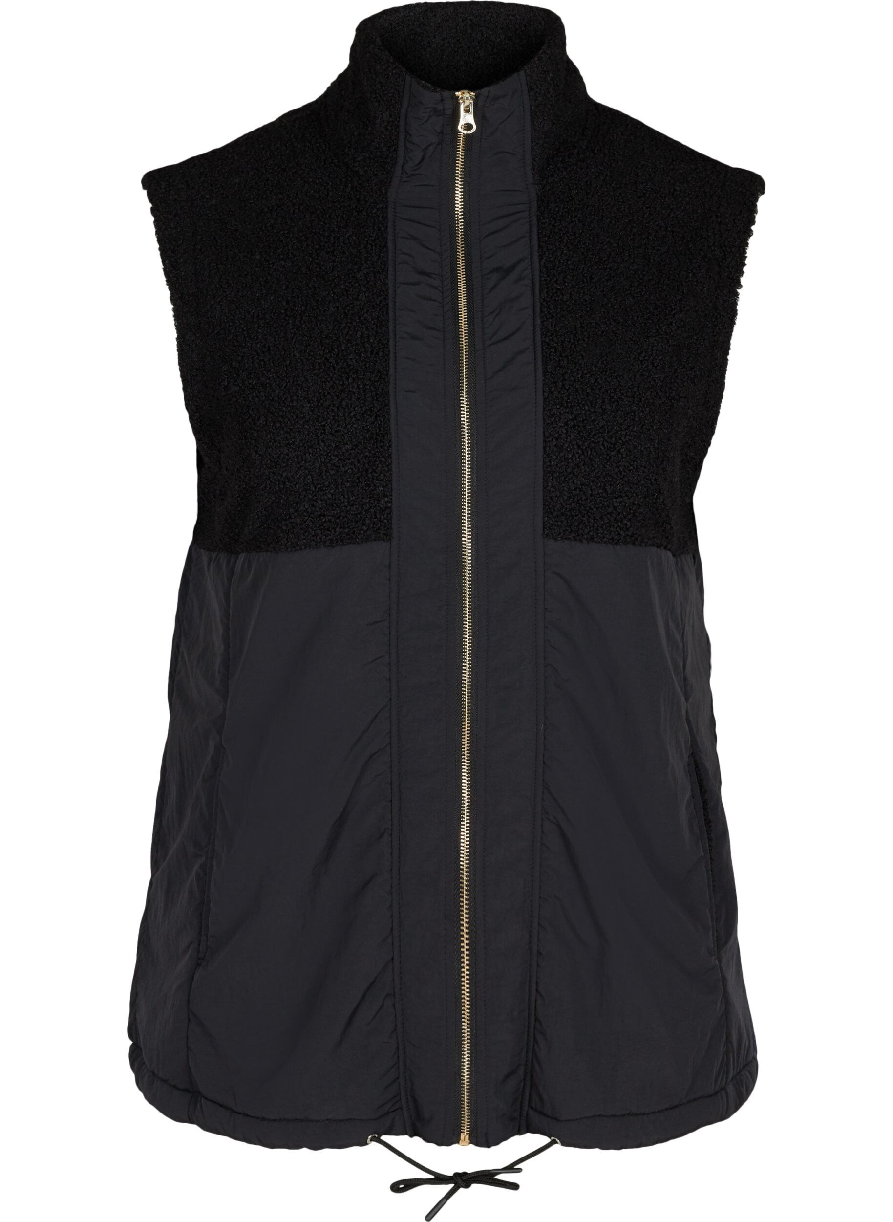 Zizzi Kort vest met teddy en rits, Black, Packshot image number 0